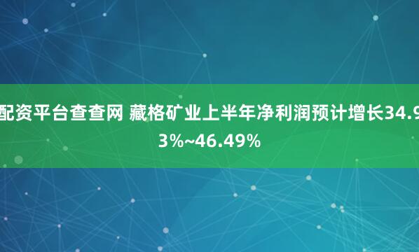 配资平台查查网 藏格矿业上半年净利润预计增长34.93%~46.49%