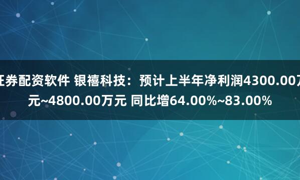 证券配资软件 银禧科技：预计上半年净利润4300.00万元~4800.00万元 同比增64.00%~83.00%